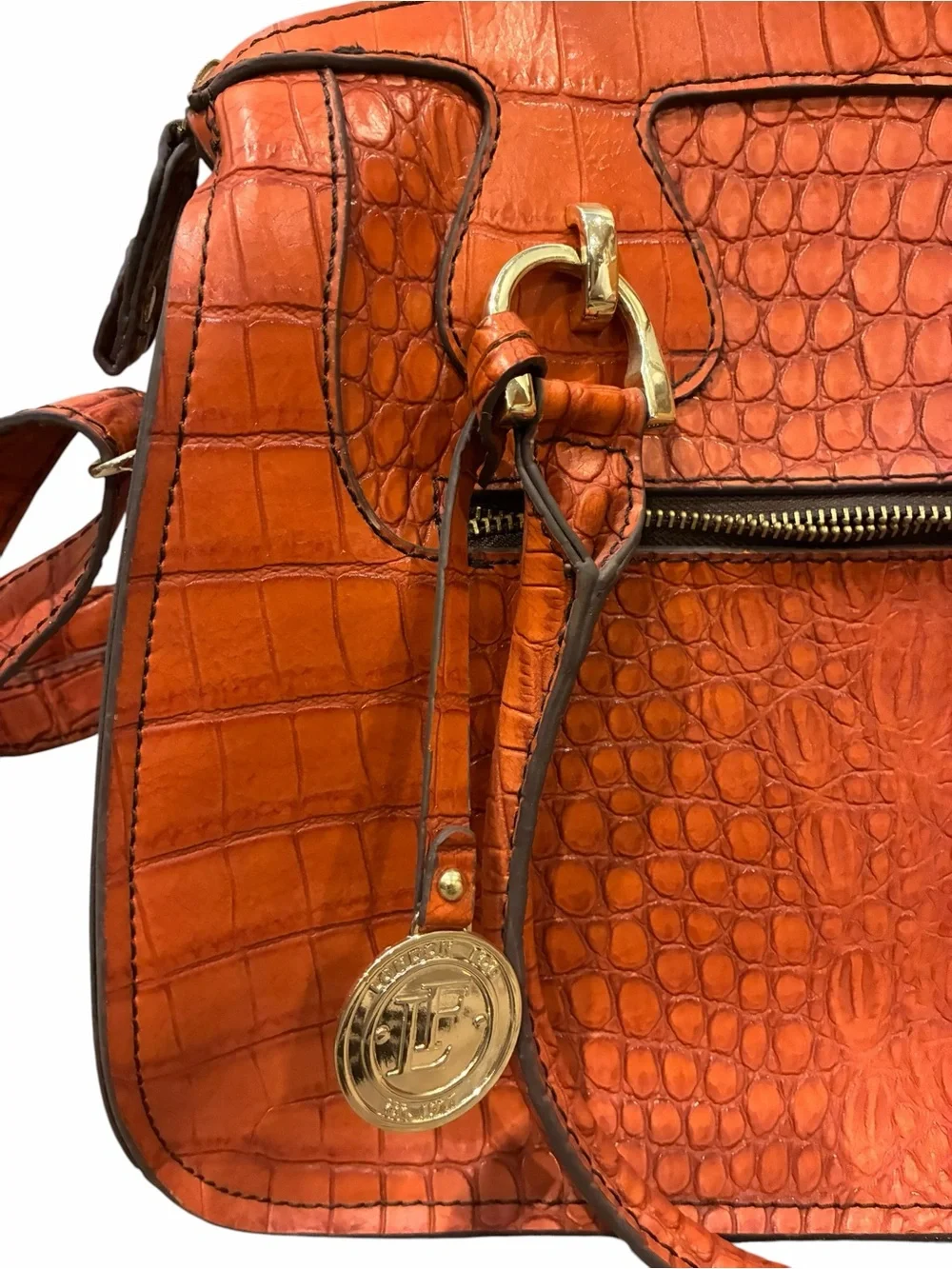Vintage London Fog Faux Leather Crocodile Embossed Satchel Gold Toned Hardware